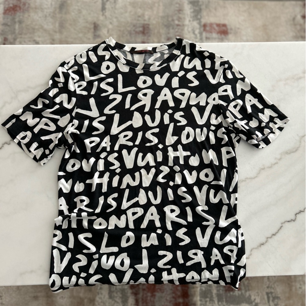 AUTHENTIC LOUIS VUITTON STEPHEN SPROUSE LIMITED EDITION BLK/WHT T-SHIRT SZ LV L